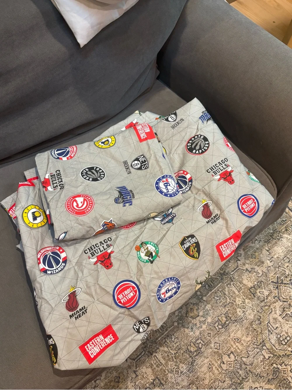 Pottery Barn Teen Twin XL NBA Eastern Conference Basketball Logos Sheet Set